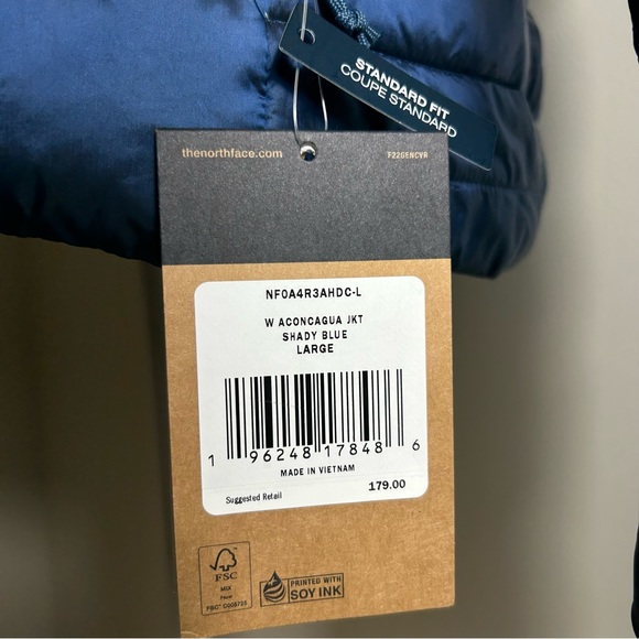The North Face Women's Aconcagua Jacket Down Zip Coat Shady Blue Sz L